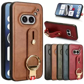 Роскошный кожаный чехол-подставка с браслетом для телефона Nothing Phone 2A 2 1 с кольцом-открывателем, ультратонкий противоударный защитный чехол For Nothing Phone 2A чёрный