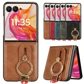 Роскошный кожаный чехол-подставка с браслетом для Motorola Razr 50 Ultra Moto Razr 40 Plus 2023, чехол с кольцом-открывателем, ультратонкий противоударный защитный чехол Moto Razr 50 чёрный