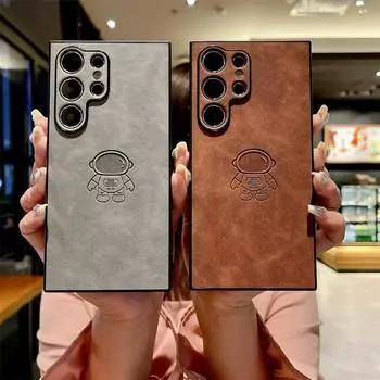 Роскошный кожаный чехол с анимацией астронавта для Samsung S25 Ultra S24 Fe S23 Plus S25 S22 Ultra S20 Note, ударопоглощающий защитный чехол Samsung S25 Ultra синий