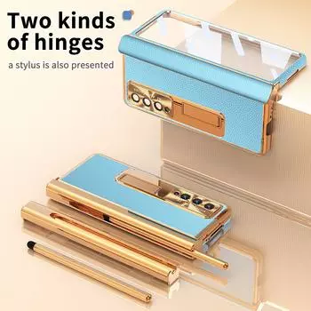 Роскошный кожаный чехол с держателем S-ручки для Samsung Galaxy Z Fold 4 5g Fold4 Fold3 Fold 3 Zfold4, защитная пленка для стекла for Samsung Z Fold 4 серебряный