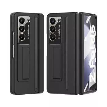 Роскошный кожаный чехол с держателем Z Fold5 для Samsung Galaxy Z Fold 5 4 5G со стеклянным защитным чехлом для экрана For Galaxy Z Fold 4 чёрный
