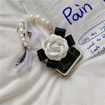 Роскошный кожаный чехол с камелией, элегантный браслет с жемчугом, чехол для телефона Samsung Galaxy Z Flip 3, портативный чехол для женщин и девочек, Z Flip 4 For Samsung Z Flip 3