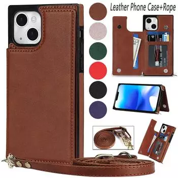 Роскошный кожаный чехол с магнитным ремешком через плечо для iPhone 15 14Plus 13 12 11 Pro Max для Samsung S23 S22 S21 S20Ultra Plus для Huawei Mate40Pro iPhone 6/6S красный