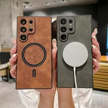 Роскошный кожаный чехол с магнитом и беспроводной зарядкой для телефона Samsung S23 S22 S21 Ultra Plus S21 FE Note 20, чехлы для защиты от падения «все включено» Samsung Note 20 Ultra красный