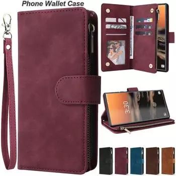 Роскошный кожаный чехол с отделением для карт-кошелька на молнии для Samsung S23 S22 S21 S20 Ultra Plus A13 A14 A54/iPhone 14 13 12 Pro Max XS Max 8P 7P Redmi Huawei iPhone 6/6S синий