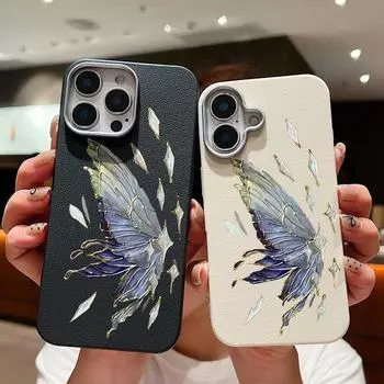 Роскошный кожаный чехол с принтом бабочек и текстурой для iPhone 16 Pro Max 15 Plus 14 Pro 13 12 11 XS XR 8 7 Мягкий противоударный матовый чехол для телефона из ТПУ iPhone 16 чёрный