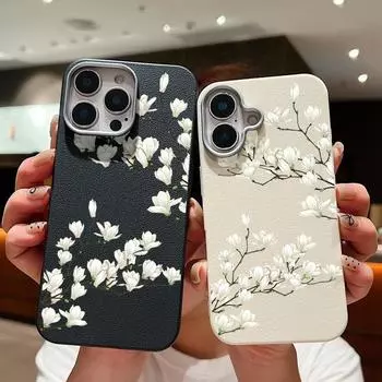 Роскошный кожаный чехол с текстурой белого цвета с цветочным узором для iPhone 16 15 Pro 14 Plus 13 12 11 Pro Max Xs Xr 8 7 6 Plus, ударопрочный мягкий тонкий чехол из ТПУ iPhone 16 чёрный