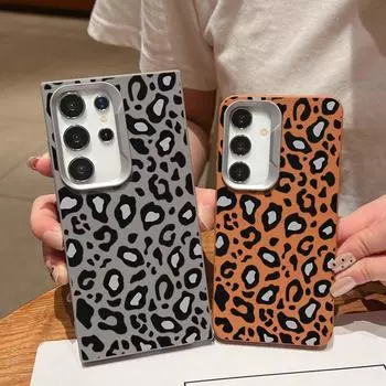 Роскошный кожаный чехол с текстурой серого леопардового рисунка для Samsung S24 S22 Ultra S23 S21 S20 Fe A55 A53 A52 A35 A15 A16, противоударный, мягкий, тонкий чехол из ТПУ Samsung S24 FE чёрный