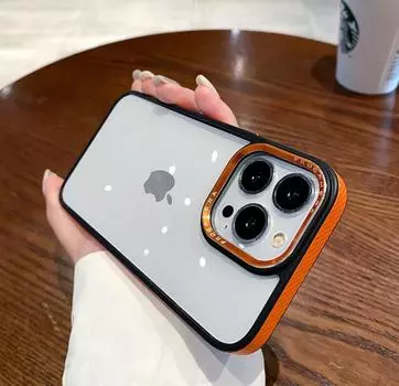 Роскошный кожаный чехол с текстурой углеродного волокна для iPhone 15 14 13 12 Pro Max Plus, металлический защитный чехол для объектива, прозрачный чехол For iPhone 15