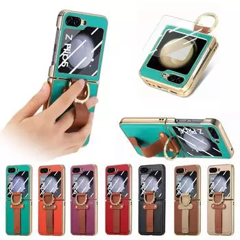 Роскошный кожаный чехол с защитой от пыли и стекла для Samsung Galaxy Z Flip 5 5G Flip4 Flip5 Flip, кольцо на 4 пальца, аксессуары для мобильных телефонов for Samsung Z Flip 5