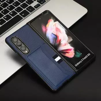 Роскошный кожаный чехол-сумка для мобильного телефона Samsung Galaxy Z Fold 4 5g Fold3 Fold2 Fold4 Fold 3 2, тонкий легкий защитный чехол for Samsung Z Fold 4 чёрный