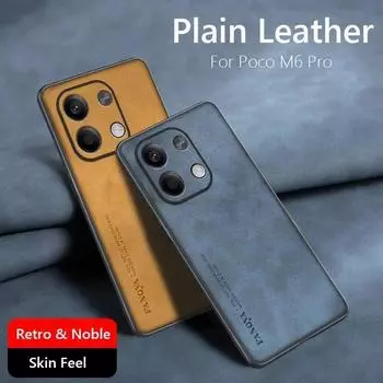 Роскошный кожаный чехол в стиле ретро для Xiaomi Poco M6 Pro PocoM6 Pro 4G, противоударный матовый силиконовый мягкий чехол For Poco M6 Pro 4G чёрный