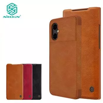 Роскошный кожаный флип-чехол Nillkin QIN для Xiaomi Poco M4 5G, противоударный защитный чехол с держателем для карт Xiaomi Poco M4 5G чёрный