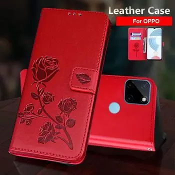Роскошный кожаный флип-чехол с цветочным рисунком для OPPO Realme C21Y C11 C25Y C31 C35 C20 C17 C15 C12 9 8 7 6 Pro 9i 8i 7i A52 A72 A92 A54 A74 A94 4G 5G чехол-кошелек OPPO A94 5G красный