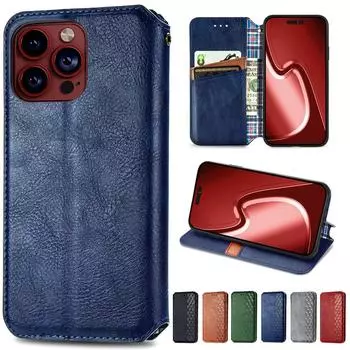 Роскошный кожаный флип-кошелек с отделением для карт и подставкой для телефона iPhone 15 14 Plus 13 12 11 Pro Max XSMAX для Samsung S24 S23 S22 S21 S20Ultra Plus S23FE A15 A25 iPhone 6/6S синий