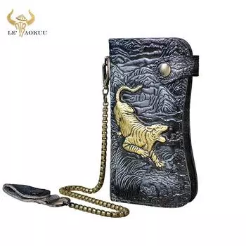 Роскошный кожаный кошелек унисекс высшего качества с тиснением Dargon, модная чековая книжка, железная цепочка-органайзер, кошелек, дизайнерская сумка-клатч