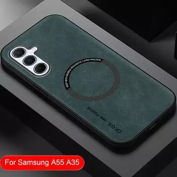 Роскошный кожаный магнитный чехол для Samsung Galaxy A55 5G A35 A54 A34 A14 A24 A53 A33 A13 A52S A32 A12 A51 Силиконовый чехол из овчины A51 серый
