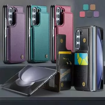 Роскошный кожаный магнитный чехол-кошелек-подставка для Samsung Galaxy Z Fold 6 5 4 3 с карманом для карт, противоударный, с полной защитой For Z Fold 6 чёрный