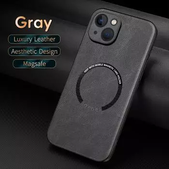 Роскошный кожаный магнитный чехол Magsafe для iPhone 15 14 13 12 11 Pro Max XS XR X 7 8 автомобильный чехол силиконовый противоударный полный защитный чехол iPhone 13 Pro Max серый