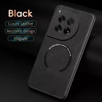 Роскошный кожаный магнитный чехол Magsafe для OnePlus 12 Ace 2 Pro 3 3v 2v автомобильный чехол силиконовый противоударный полный защитный чехол OnePlus 12 чёрный