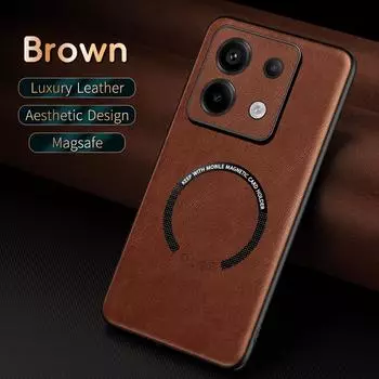 Роскошный кожаный магнитный чехол Magsafe для Redmi Note 13 12 11 10 Pro 5G 4G Redmi 13C автомобильный чехол противоударный силиконовый чехол с полной защитой Redmi 13C чёрный