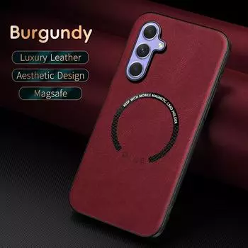 Роскошный кожаный магнитный чехол Magsafe для Samsung Galaxy A54 A53 A52 A35 A25 A23 A24 A15 A14 A05 автомобильный чехол силиконовый противоударный полный защитный чехол A55 (4G) (5G) чёрный