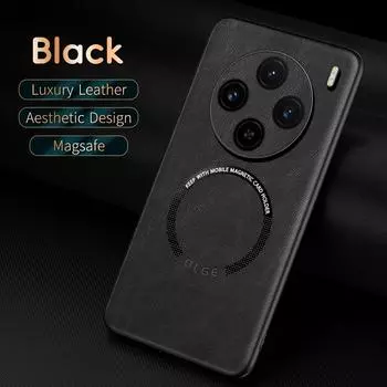 Роскошный кожаный магнитный чехол Magsafe для VIVO X100 Pro IQOO 12 Pro автомобильный чехол силиконовый противоударный чехол с полной защитой VIVO X100 Pro 5G чёрный