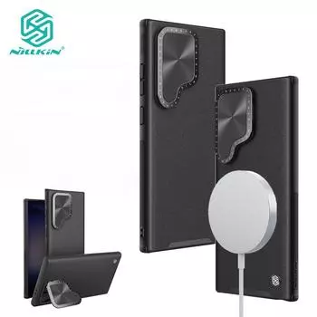 Роскошный кожаный магнитный чехол Nillkin CamShield для Samsung Galaxy S24 Ultra, чехол с откидным кронштейном для камеры, противоударная задняя крышка For Galaxy S24 Ultra чёрный