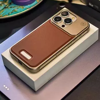 Роскошный кожаный металлический чехол для iPhone 16 15 14 13 Pro Max, чехол для магнитной беспроводной зарядки Magsafe, алюминиевый сплав For iPhone 15 Pro Max чёрный