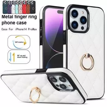 Роскошный кожаный металлический чехол для телефона с кольцом на палец для iPhone 14 13 12 11 Pro Max 14 Plus 13 mini SE2 Xs Max XR 8 7 Plus/Samsung S23 S22 Ultra Plus iPhone 6/6s чёрный