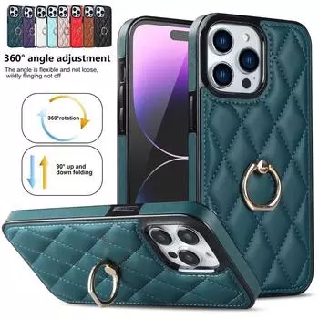 Роскошный кожаный металлический чехол для телефона с кольцом на палец для iPhone 14 13 12 11 Pro Max 14 Plus 13 mini SE2 Xs Max XR 8 7 Plus/Samsung S23 S22 Ultra Plus iPhone 6/6s чёрный