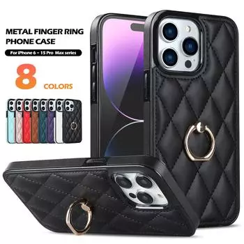 Роскошный кожаный мягкий чехол с кольцом-держателем для iPhone 15 14 13 11 Pro Max 12 Mini XS XR X 8 7 6 6S Plus 14Pro 13Pro противоударный чехол iPhone 7/8/SE 2020 белый