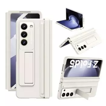 Роскошный кожаный противоударный чехол с петлей-держателем для Samsung Galaxy Z Fold 5 4 со стеклянным защитным чехлом для экрана For Galaxy Z Fold 4 белый