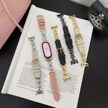 Роскошный кожаный ремешок-бабочка для Xiaomi Mi Band 9 8, ремешок для умных часов Mi Band 8 9 Pro, спортивный браслет, сменный красный ремешок для часов mi watch 4 For xiaomi band8 чёрный