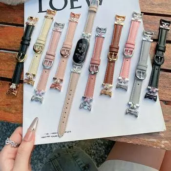 Роскошный кожаный ремешок для браслета Xiaomi Mi Band 9, сменный многоцветный ремешок для браслета Xiaomi mi band 8, браслет Correa xiaomi mi band 9/8 чёрный