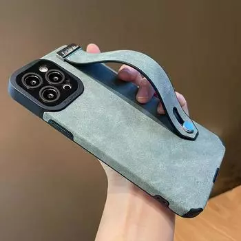 Роскошный кожаный ремешок на запястье, держатель, кронштейн, чехол для iPhone 14 11 12 13 Pro X XR XS Max 7 8 Plus, противоударный мягкий чехол For iPhone 14 чёрный