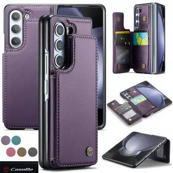 Роскошный кожаный складной чехол Caseme с отделениями для карточек для Samsung Galaxy Z Fold 5 Z Fold 4 Z Fold 3 5G, защитный чехол от падения Samsung Galaxy Z Fold 3 чёрный