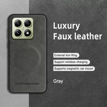 Роскошный кожаный тонкий чехол для телефона Magsafe для Xiaomi 14T Pro 13T Poco F6 X6 X5 Pro Redmi Note 13 Pro 12 11 матовый противоударный магнитный бампер Xiaomi 14T Pro чёрный
