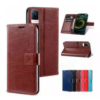 Роскошный кожаный защитный чехол-книжка для Vivo V40 V21 V23 Y72 5G V25 V27 Y18 Y03 Y11S Y21 Y33 Y28 Y53S Y35 Y36 V30 Y31 Y70 iPhone 15 16 чехол-кошелек Vivo Y31 чёрный