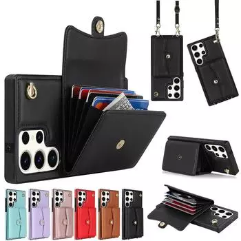 Роскошный кожаный женский чехол через плечо с 4 слотами для карт и держателем для телефона, чехол для серии iPhone/Samsung Samsung Galaxy A15 5G чёрный