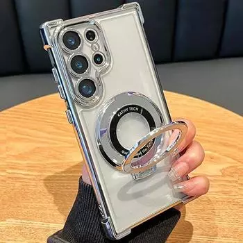 Роскошный кронштейн для магнитного прозрачного чехла Magsafe для Samsung Galaxy S25 S24 Ultra S23 S22 S21 Plus с держателем-подставкой для телефона For Samsung S24 Ultra чёрный