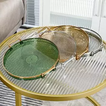 Роскошный круглый пластиковый поднос для хранения, кухонный органайзер, тарелка для еды, декор для журнального столика, поднос для фруктов, десертов, чая, хранения серый