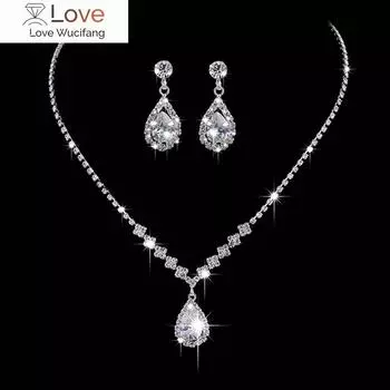 Роскошный кубический цирконий каплевидный ожерелье серьги комплект невесты подружки невесты свадебный комплект ювелирных изделий подарки для женщин