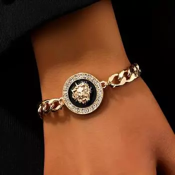 Роскошный кубинский браслет-цепочка с геометрической монетой в виде головы льва, стиль хип-хоп, простая элегантность, модные украшения для мужчин и женщин золотой