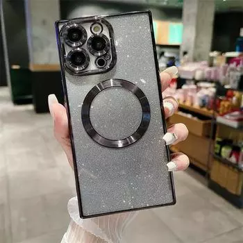 Роскошный квадратный чехол с магнитным блеском и гальваническим покрытием для iPhone 14 Plus 13 12 11 Pro Max для Magsafe, силиконовая мягкая задняя крышка из ТПУ For iphone 14Pro Max