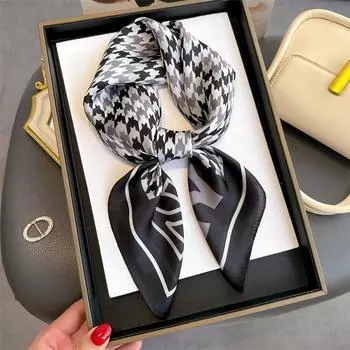 Роскошный квадратный шарф «гусиная лапка» женский 70*70 см шелковый шарф хиджаб модный шейный платок лента повязка на голову мягкий атласный платок лента 70X70cm