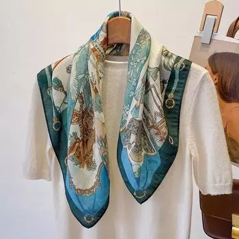 Роскошный квадратный шарф с принтом, хлопковая шаль, элегантная бандана, женская мода, тонкий весенне-летний платок, платок-обертка