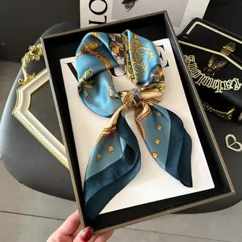 Роскошный квадратный шелковый шарф для женщин, хиджаб, повязки для волос, шейный платок, женская атласная шаль, лента, повязка на голову, модные накидки, бандана