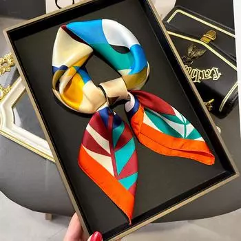 Роскошный квадратный шелковый шарф для женщин, хиджаб, повязки для волос, шейный платок, женская атласная шаль, лента, повязка на голову, модные накидки, бандана