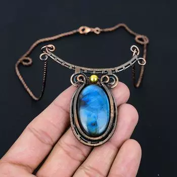 Роскошный лабрадорит, драгоценный камень, чистая медная проволока, завернутый в ювелирное ожерелье ручной работы, подарок 18 Inches синий